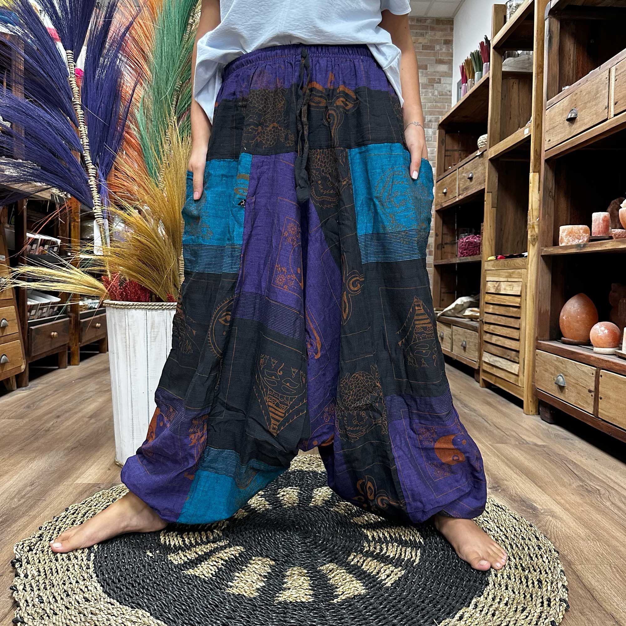 Yoga and Festival Pants - Aladdin Himalayan Print on Purple - Image 2