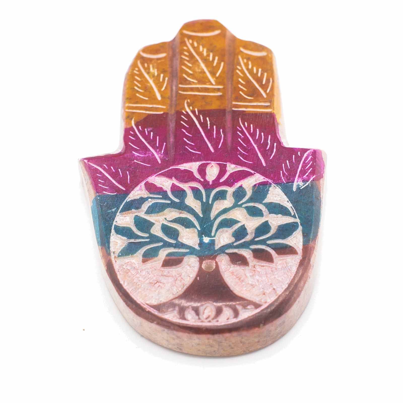 Soapstone Hamsa Incense Holder 9x6cm - Tree of Life - Image 3