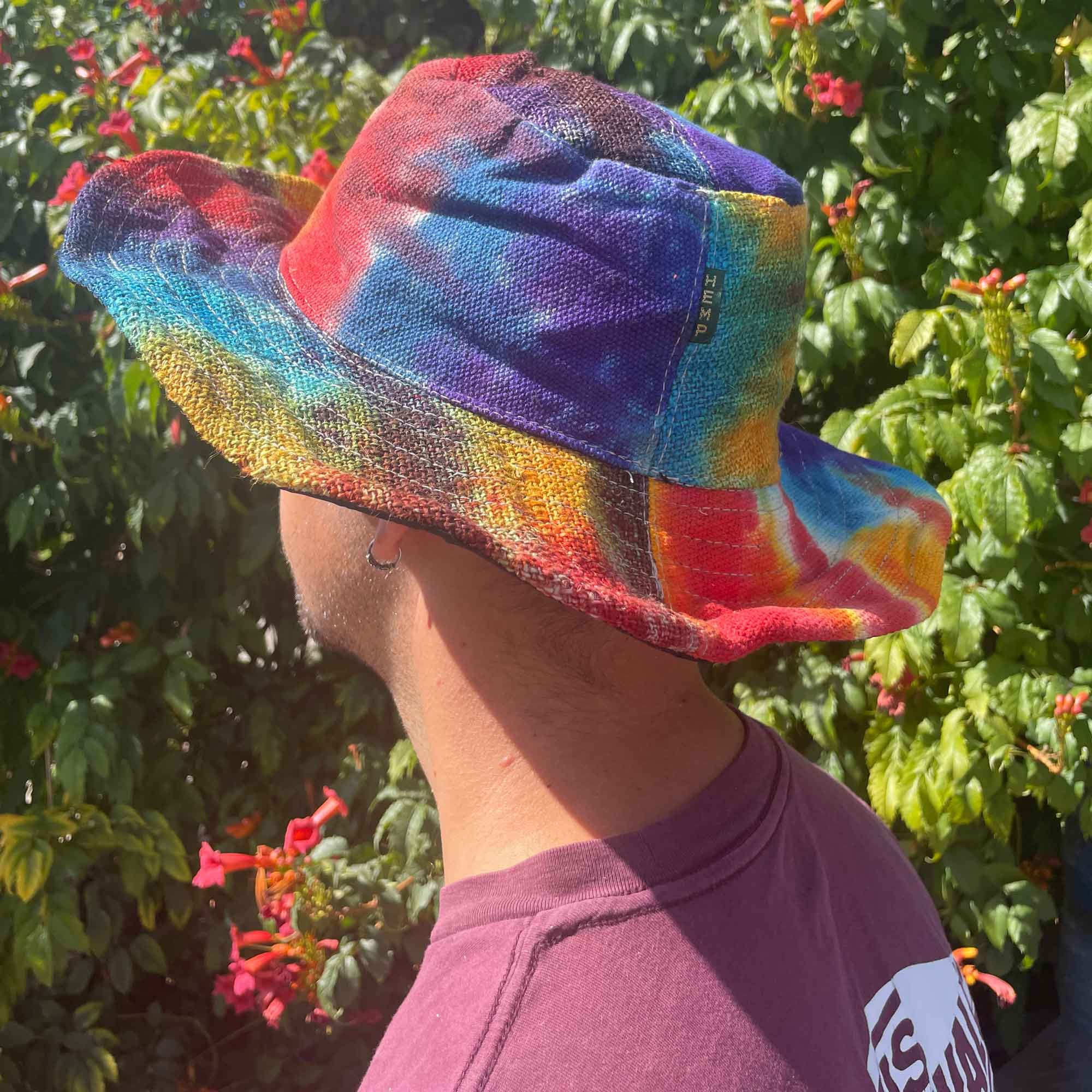 Patched and Wired Hemp & Cotton Boho Festival Hat - Tiedye - Image 2