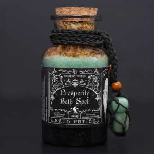 Ancient Witch Bath Spell Potion & Aventurine Crystal Amulet - Prosperity