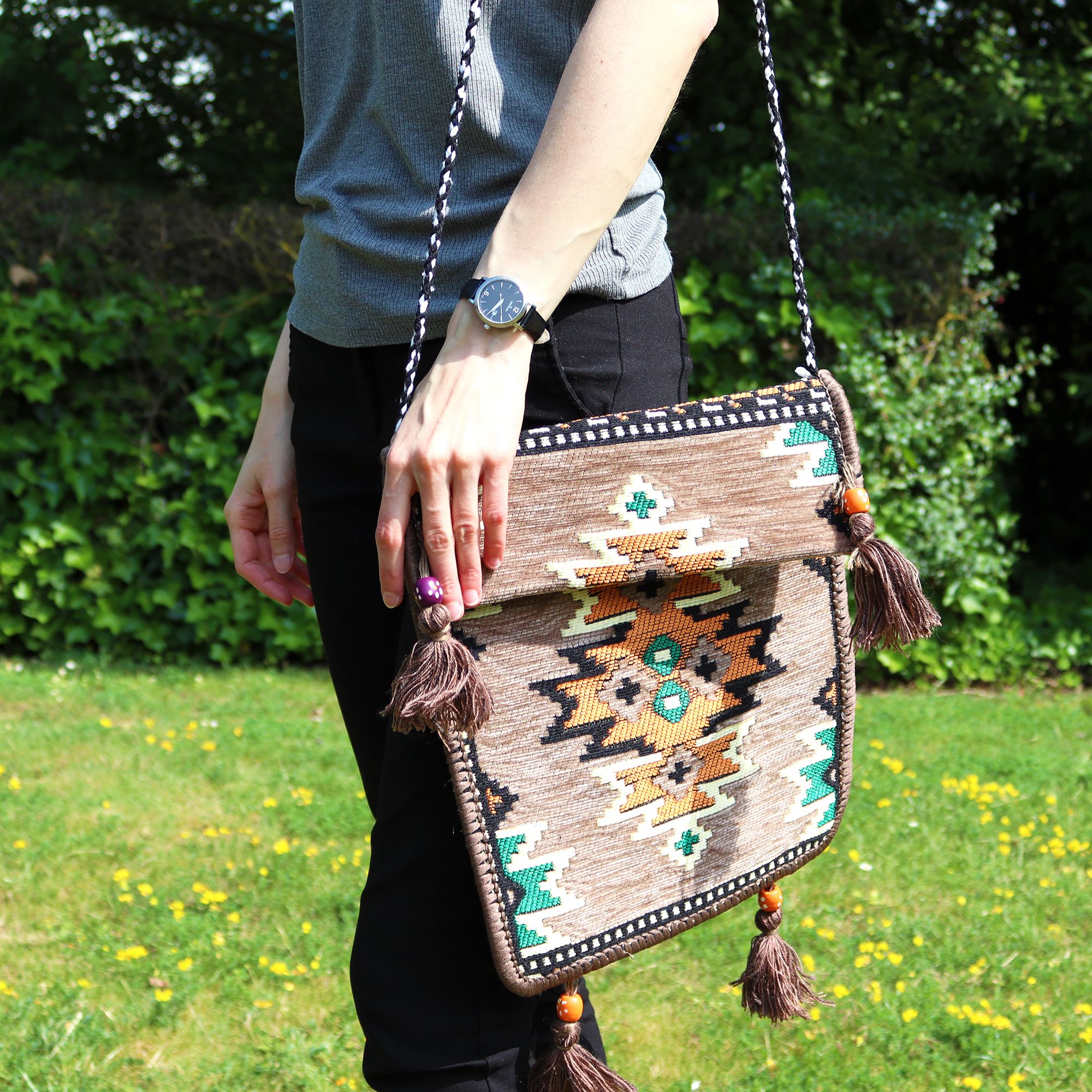 Biege Kilim Messenger Festival Bag - Image 4