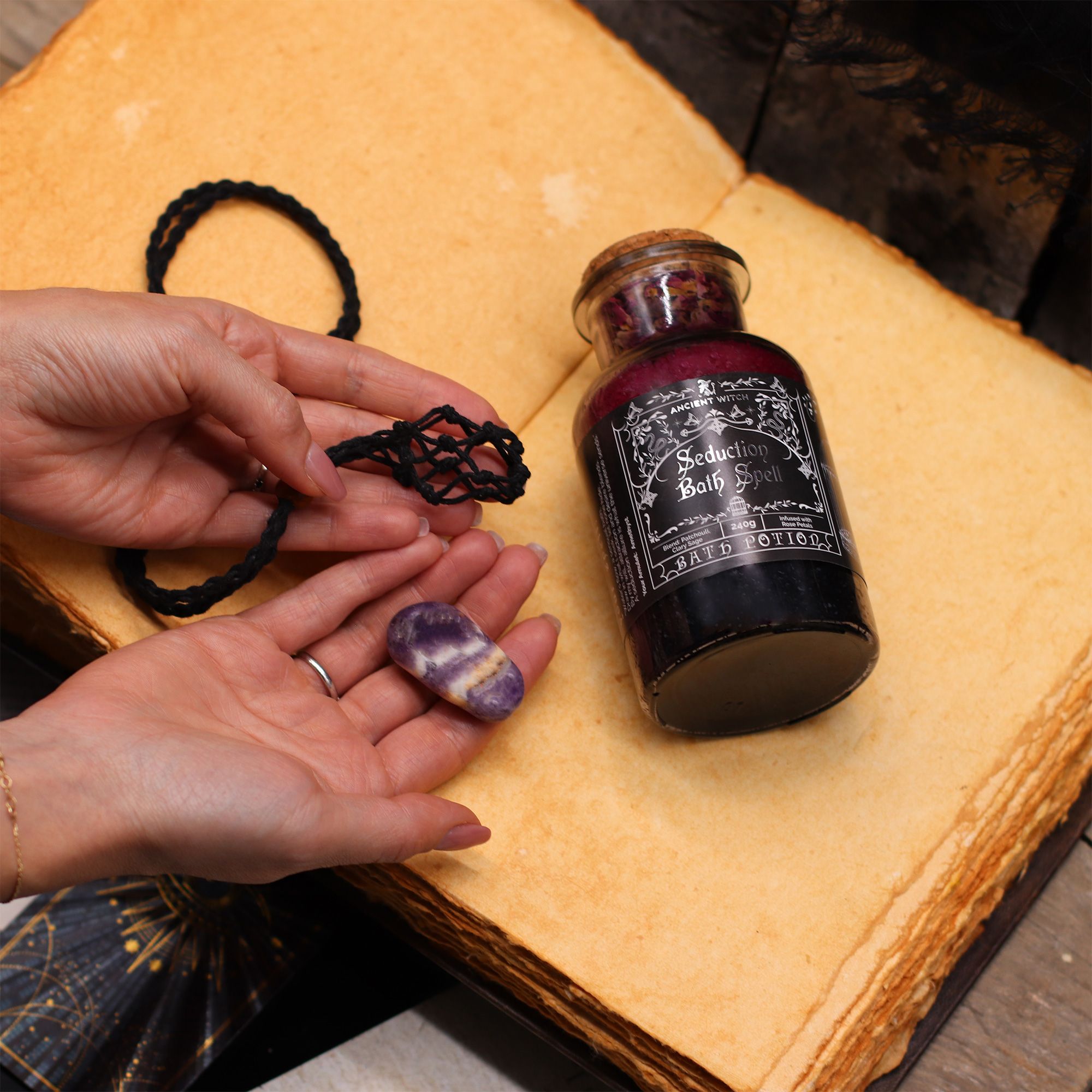 Ancient Witch Bath Spell Potion & Amethyst Crystal Amulet - Seduction - Image 10