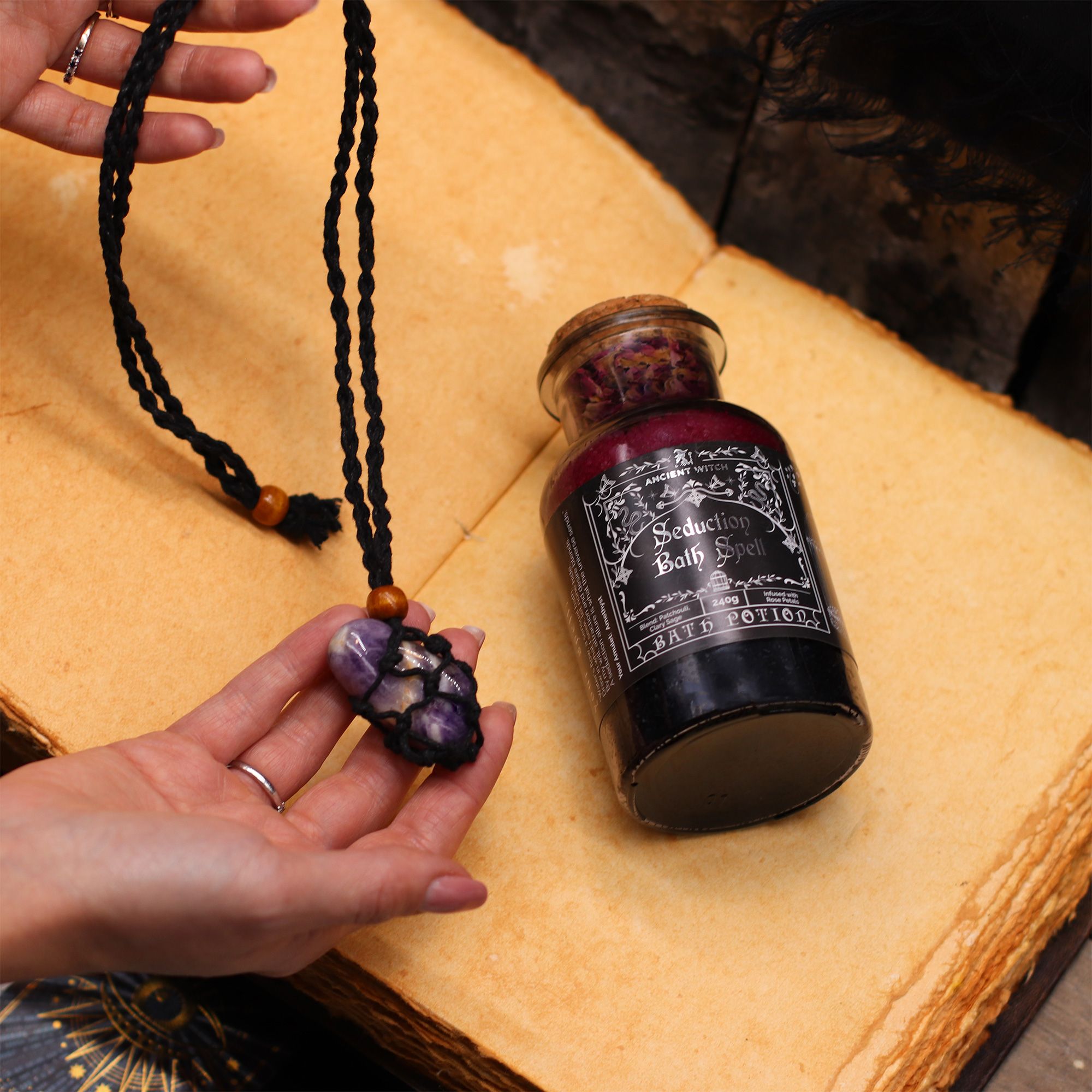 Ancient Witch Bath Spell Potion & Amethyst Crystal Amulet - Seduction - Image 11