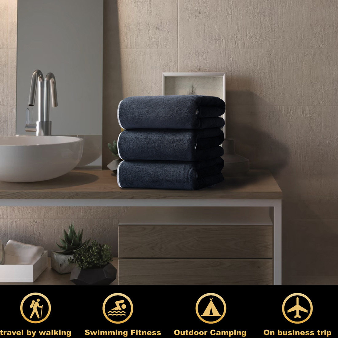 3 Pieces Egyptian Cotton Towels Large Size Bath Sheet Super Soft Towel Bale Set - Image 2