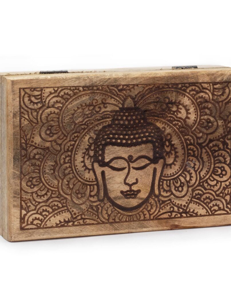Big Rectangle Box 21.5x14x6.3cm - Buddha Face Black Engraved