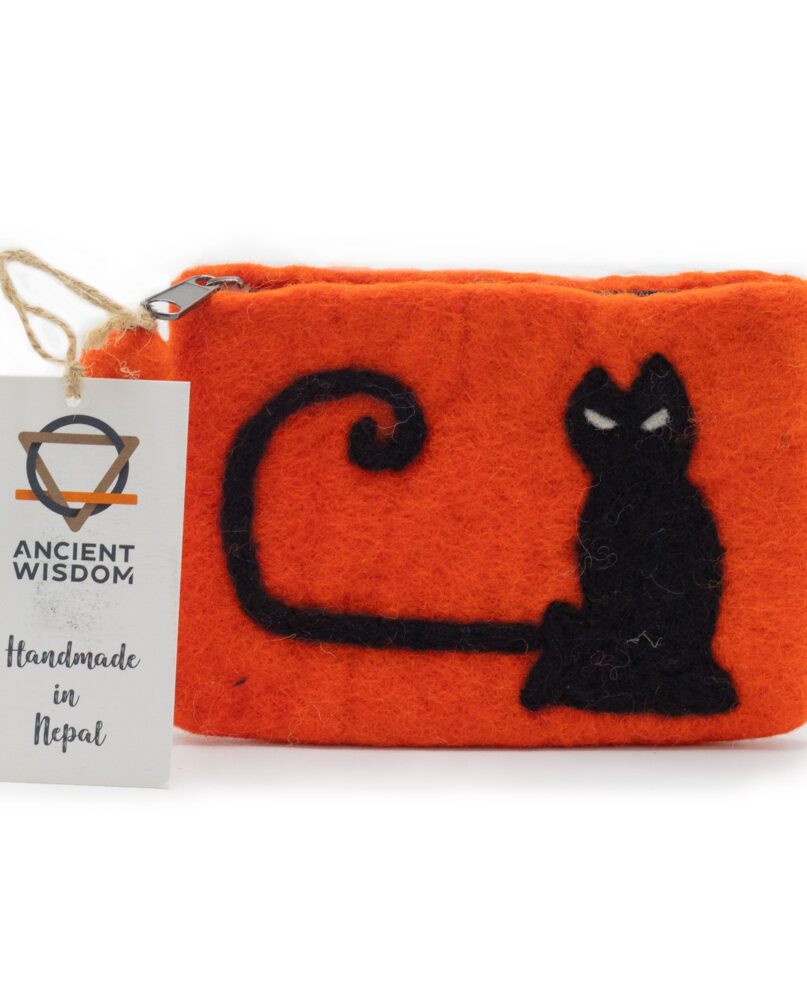 Natural Felt Zipper Pouch (asst) - Cat Face