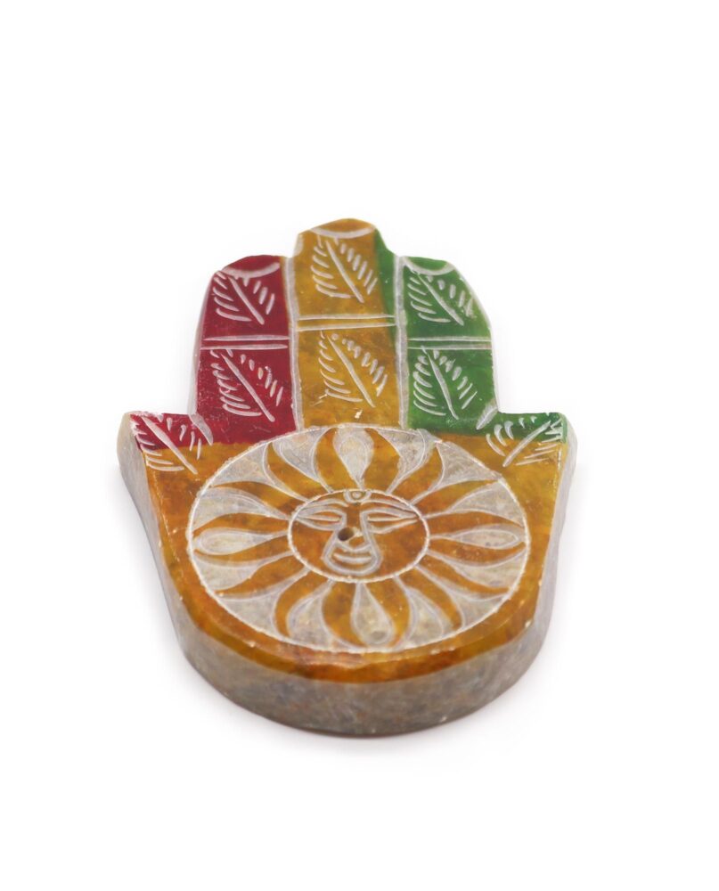 Soapstone Hamsa Incense Holder - Sun Face