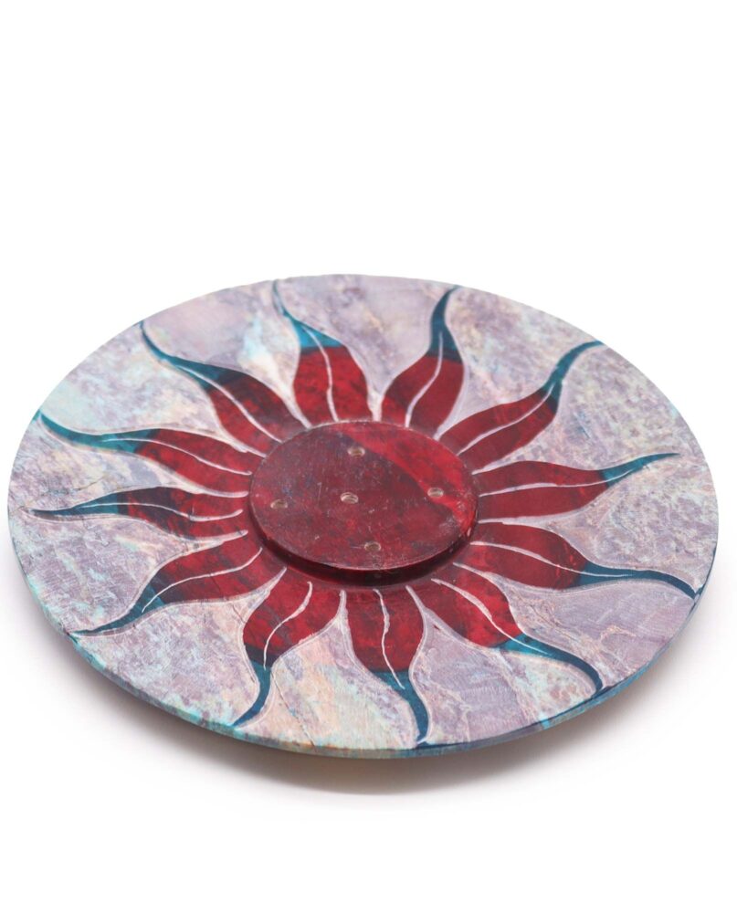 Soapstone Disc Incense Holder - Sun Flower (5 stick holder)