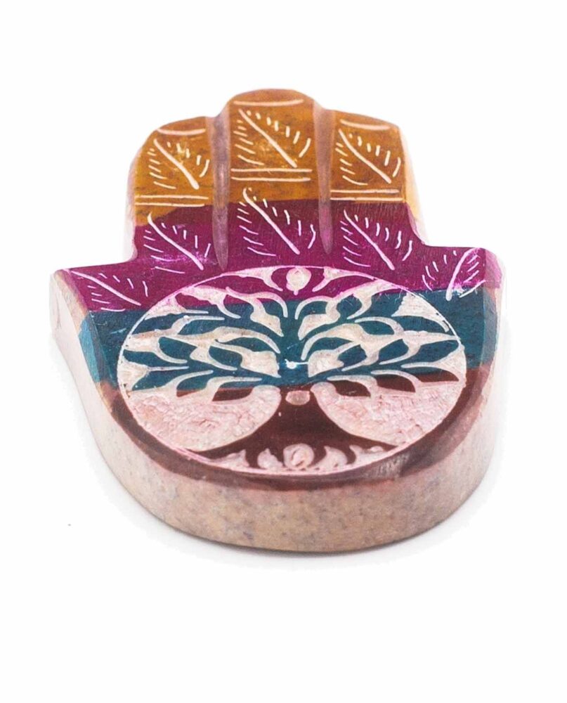 Soapstone Hamsa Incense Holder 9x6cm - Tree of Life