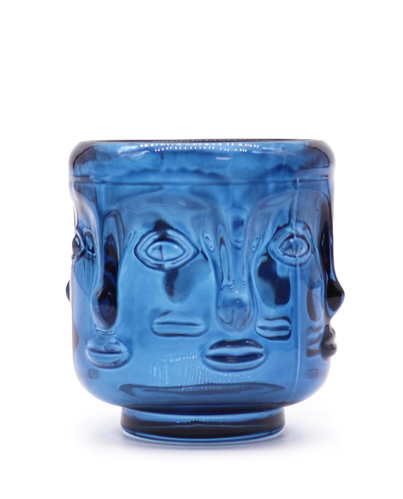 Buddha Faces Candle Jar - Royal Blue
