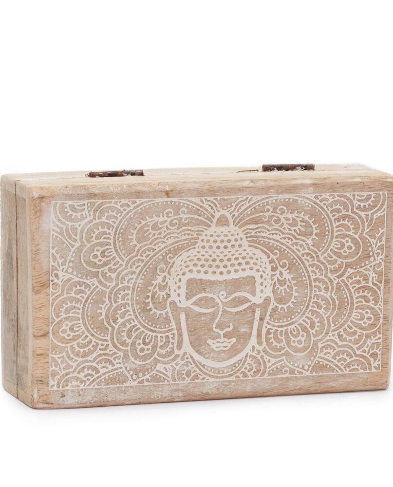 Med Square Box 17x10x4.2cm - Buddha Face Whitewash