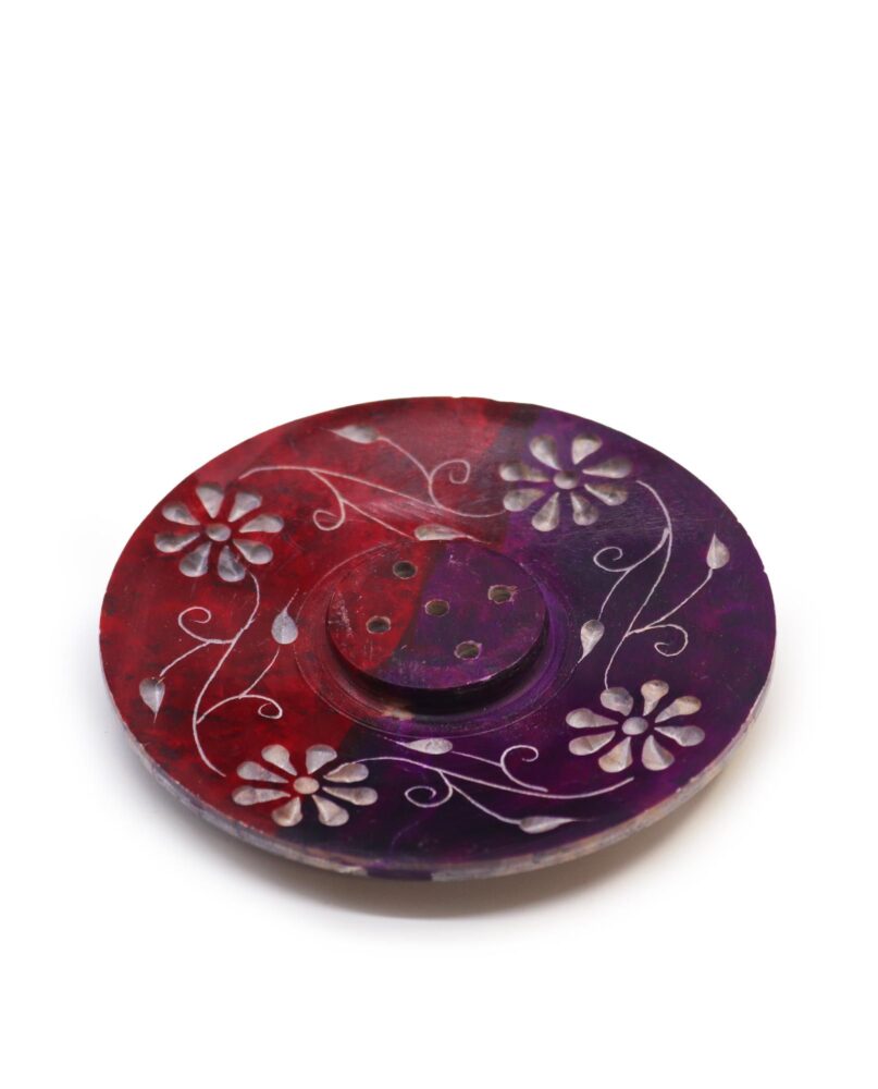 Soapstone Disc Incense Holder - Floral (5 stick holder)