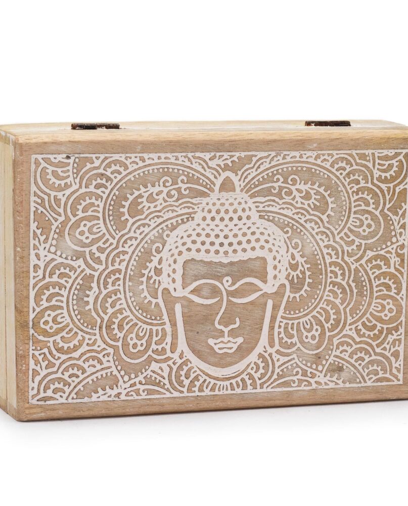 Big Rectangle Box 21.5x14x6.3cm - Buddha Face Whitewash