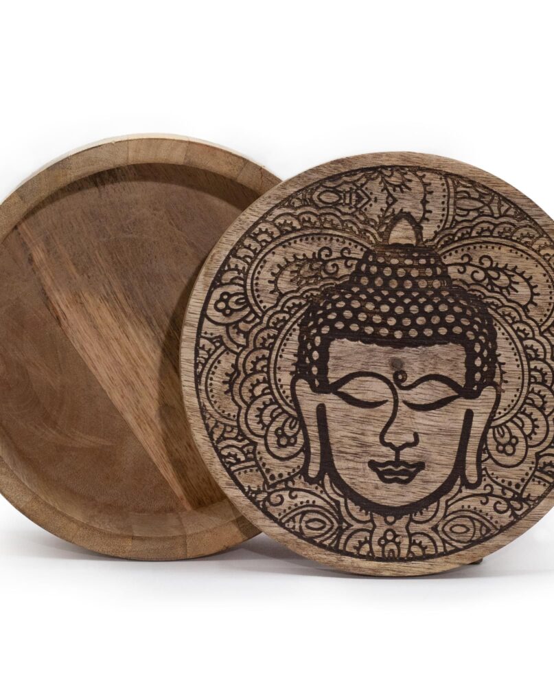 Big Round Box 17.5x7.5cm - Buddha Face Black Engraved