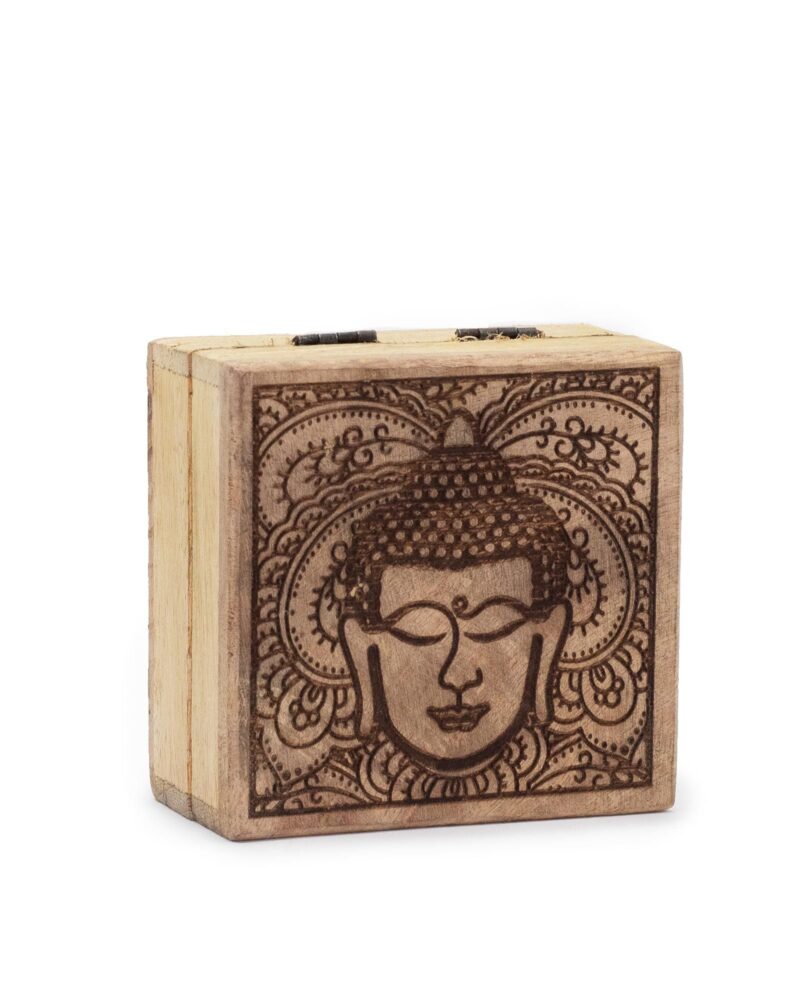 Small Square Box 10x10x4.2cm - Buddha Face Black Engraved