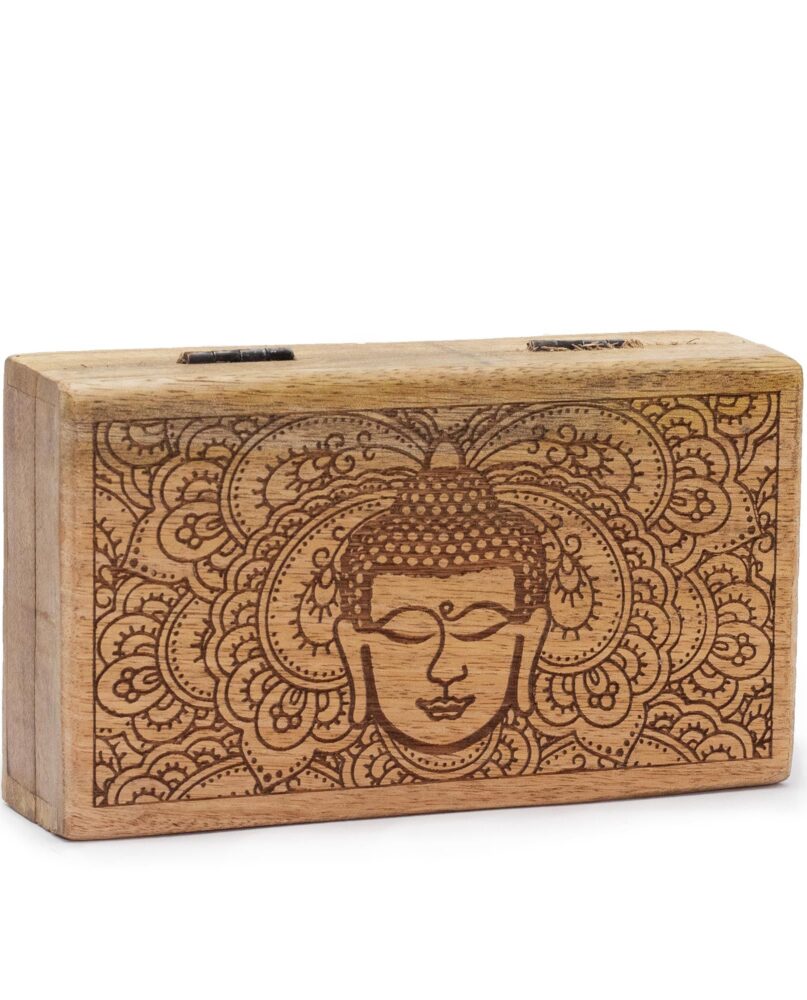 Med Square Box 17x10x4.2cm - Buddha Face Black Engraved