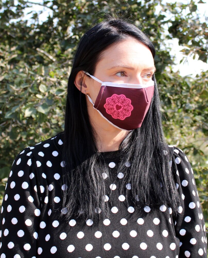 Reusable Fashion Face Covering - Red Mandala Heart  (Adult)