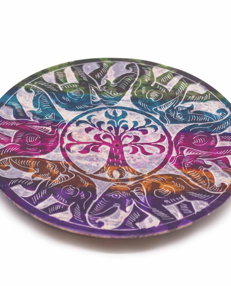 Soapstone Disc Incense Holder - 6 Lucky Elephants