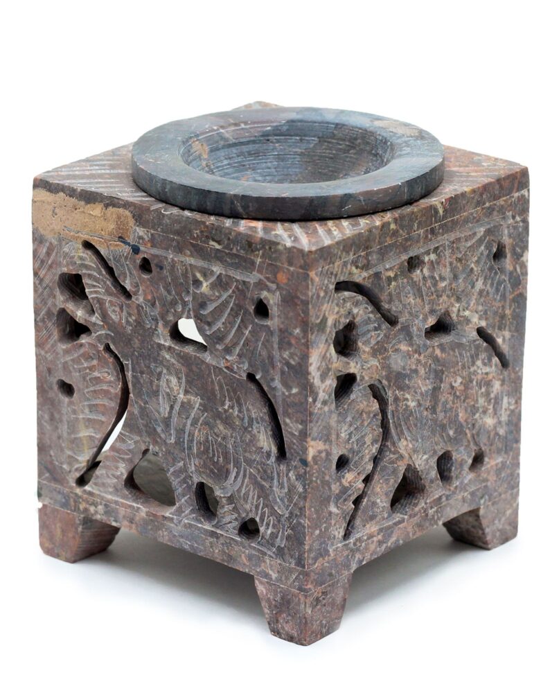 Square Soapstone Oil Burner 10x7.5cm - Elephant