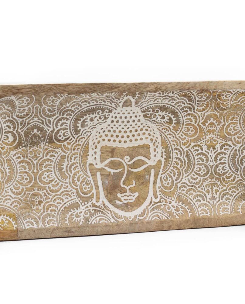Long Tray 30x15x2.5cm - Buddha Face Whitewash