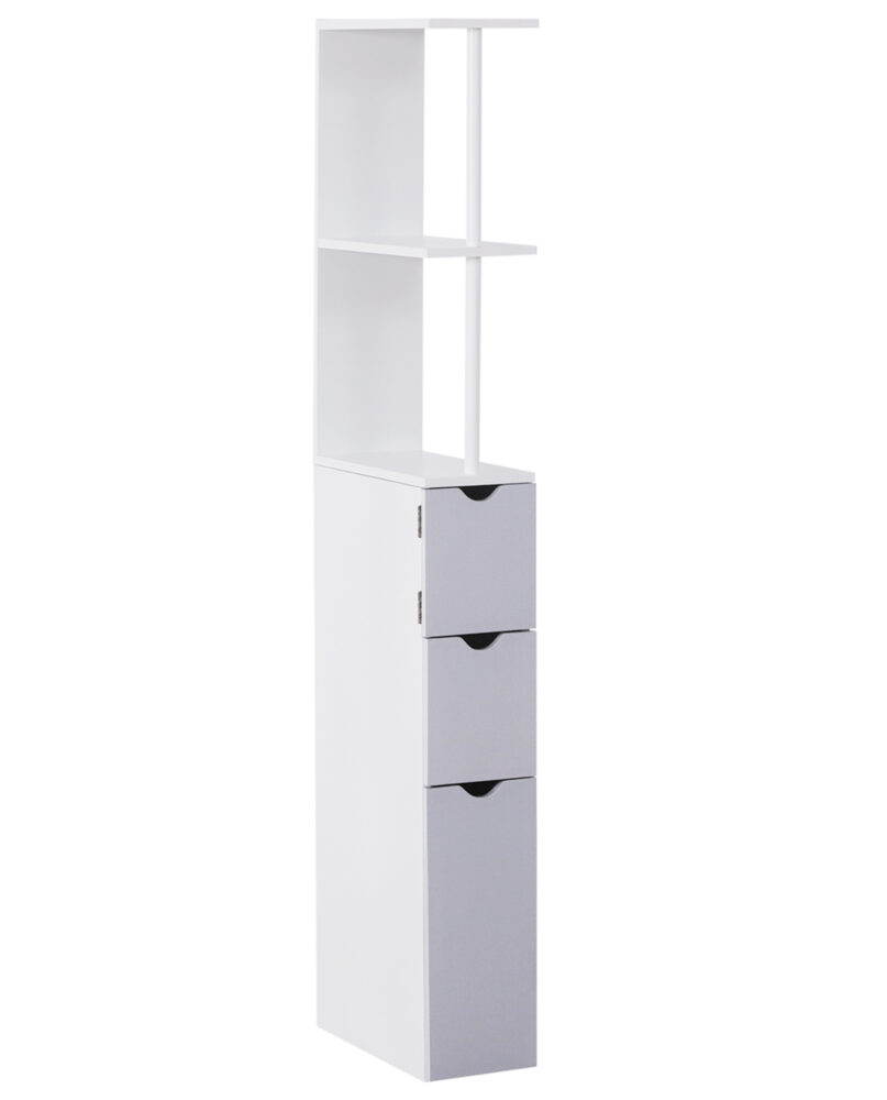 Tall Bathroom Cabinet, Freestanding Bathroom Storage Cabinet With 2-Tier Shelf And Drawers, Narrow Cupboard Storage Unit, White, Grey