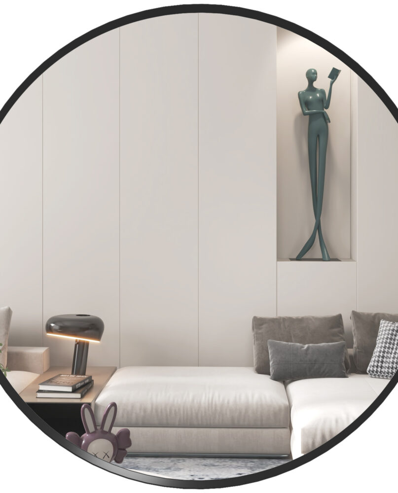 61cm Decorative Wall Mirror For Bedroom Living Room, Modern Round Bathroom Mirror For Home Decor, Black