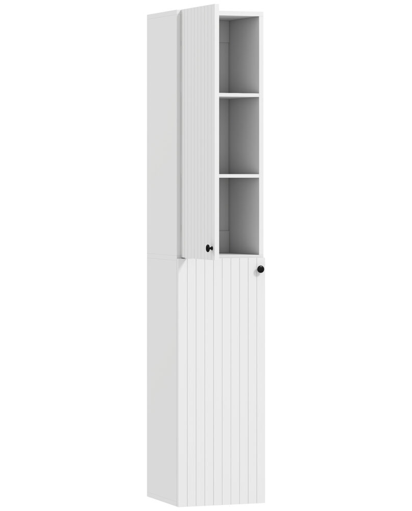 Wall Mounted Tall Bathroom Storage Cabinet With Soft-Close Hinges, Slim Bathroom Cabinet With 2 Doors, White