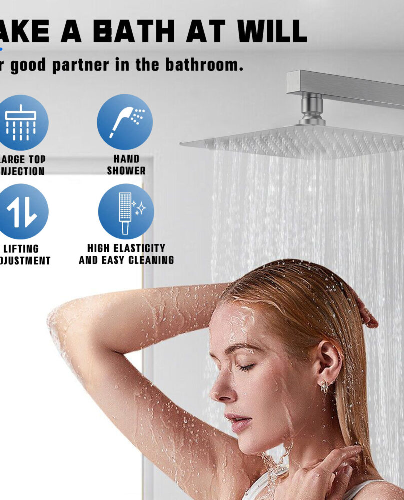 Bathroom Mixer Shower Dual Head Square Rainfall Head Handset Square Bar Set