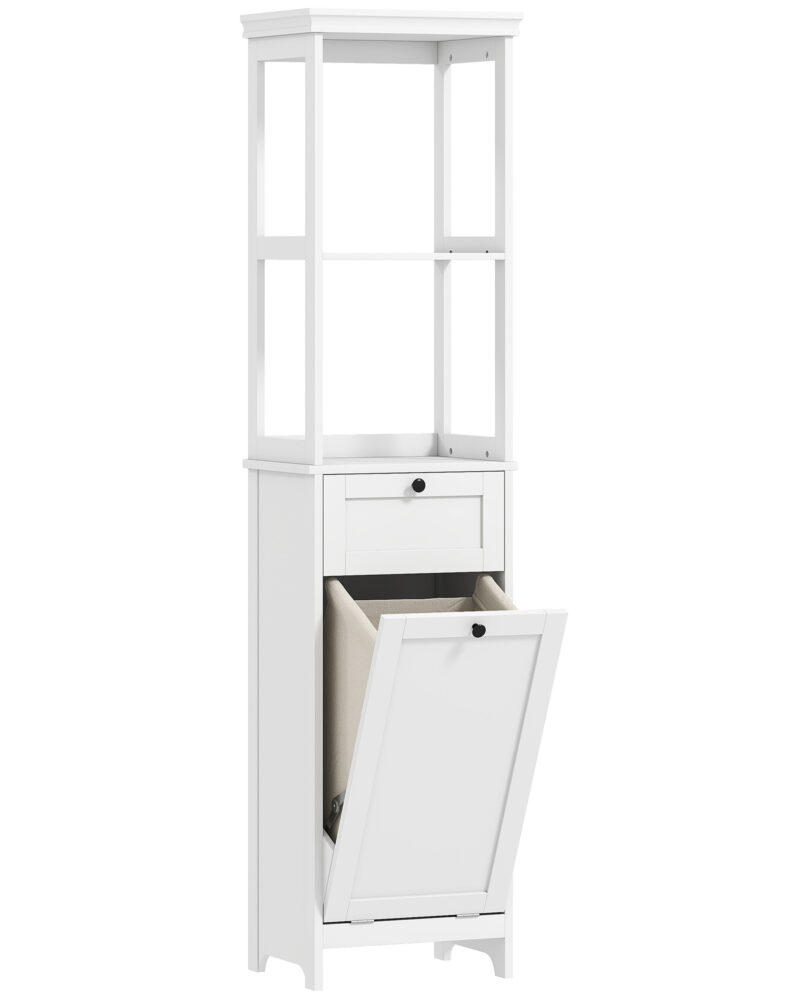 Tall Bathroom Cabinet, With Laundry Basket - White