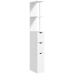 Slim Bathroom Storage Cabinet With Drawers, Tall Bathroom Cupboard With 2-Tier Shelf, White