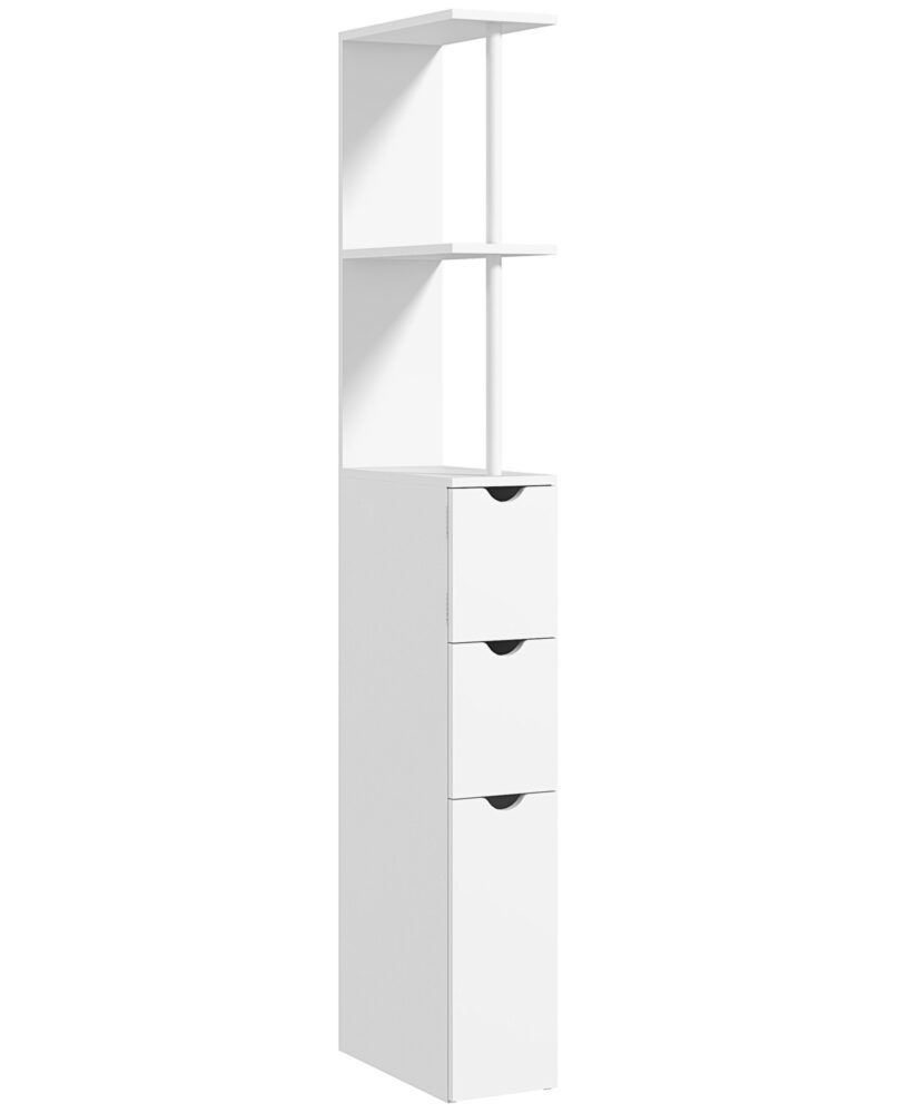 Slim Bathroom Storage Cabinet With Drawers, Tall Bathroom Cupboard With 2-Tier Shelf, White