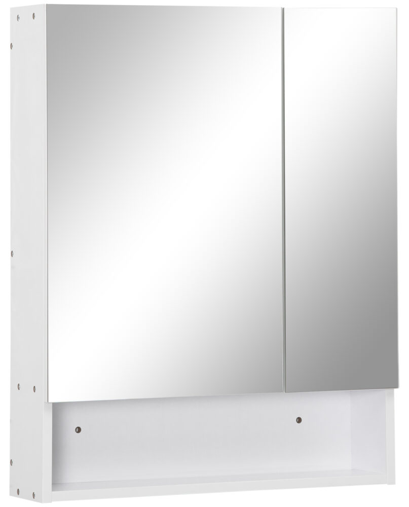 Kleankin Bathroom Cabinet With Mirror, Wall Mounted Bathroom Mirror Cabinet With Adjustable Shelf, 2 Doors Storage Cupboard, White