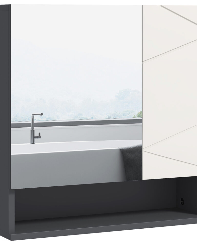 Kleankin Bathroom Mirror Cabinet, Wall Mounted Bathroom Storage Cupboard With Adjustable Shelves, 55W X 17D X 55Hcm, Light Grey