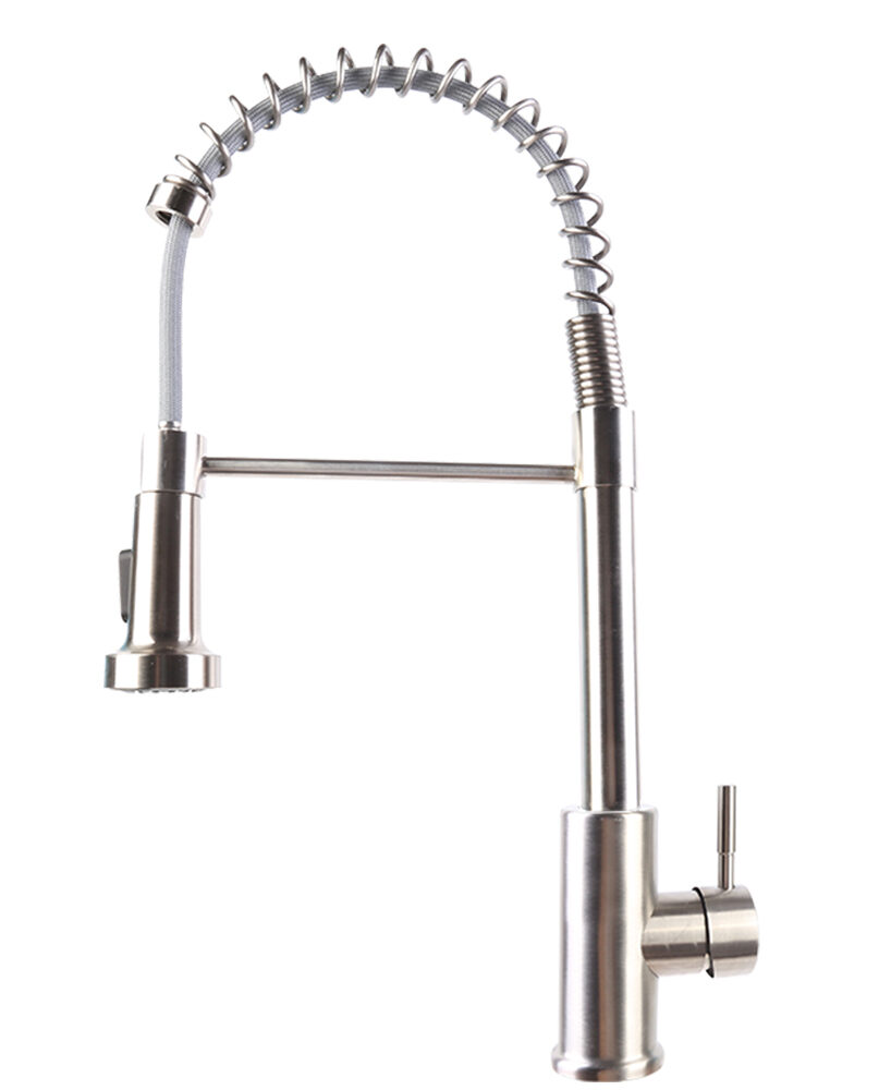 Monobloc Kitchen Sink Mixer Tap with Pull Out Hose Sprayer Single Lever - Silver