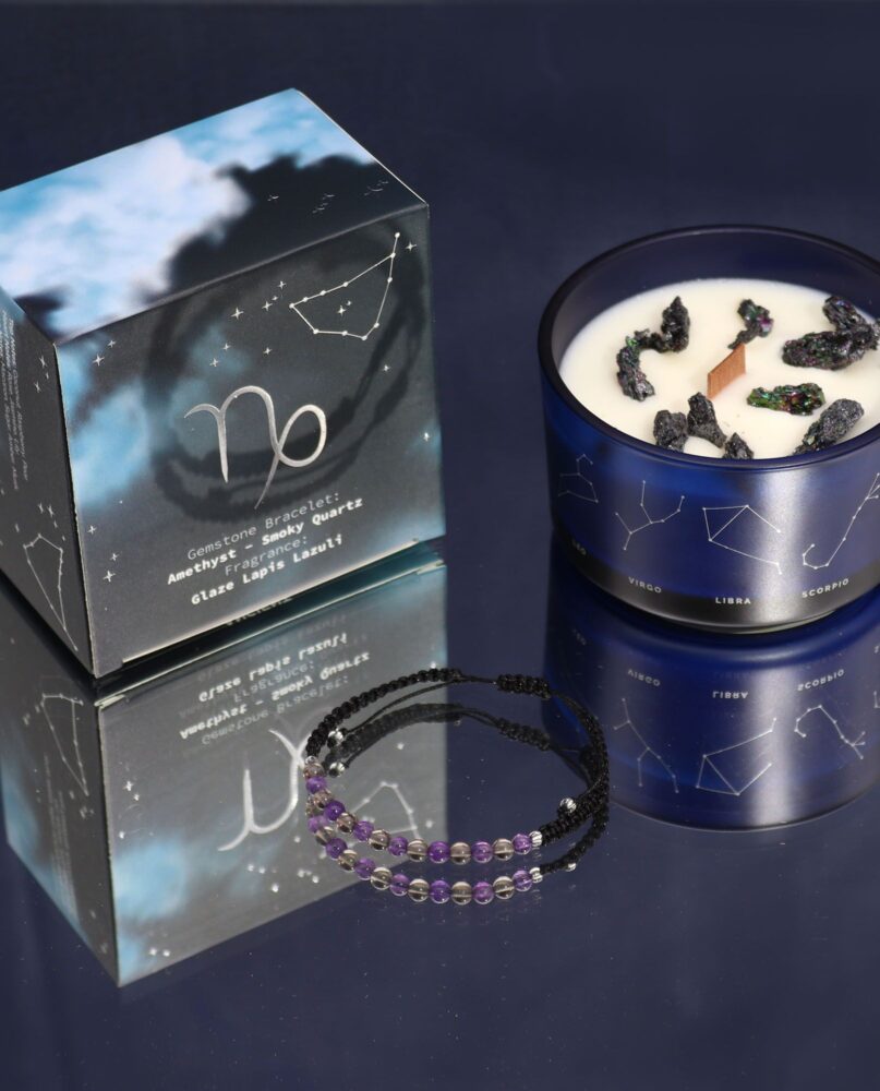 Zodiac Crystal Candle with Gemstone Bracelet - Capricorn