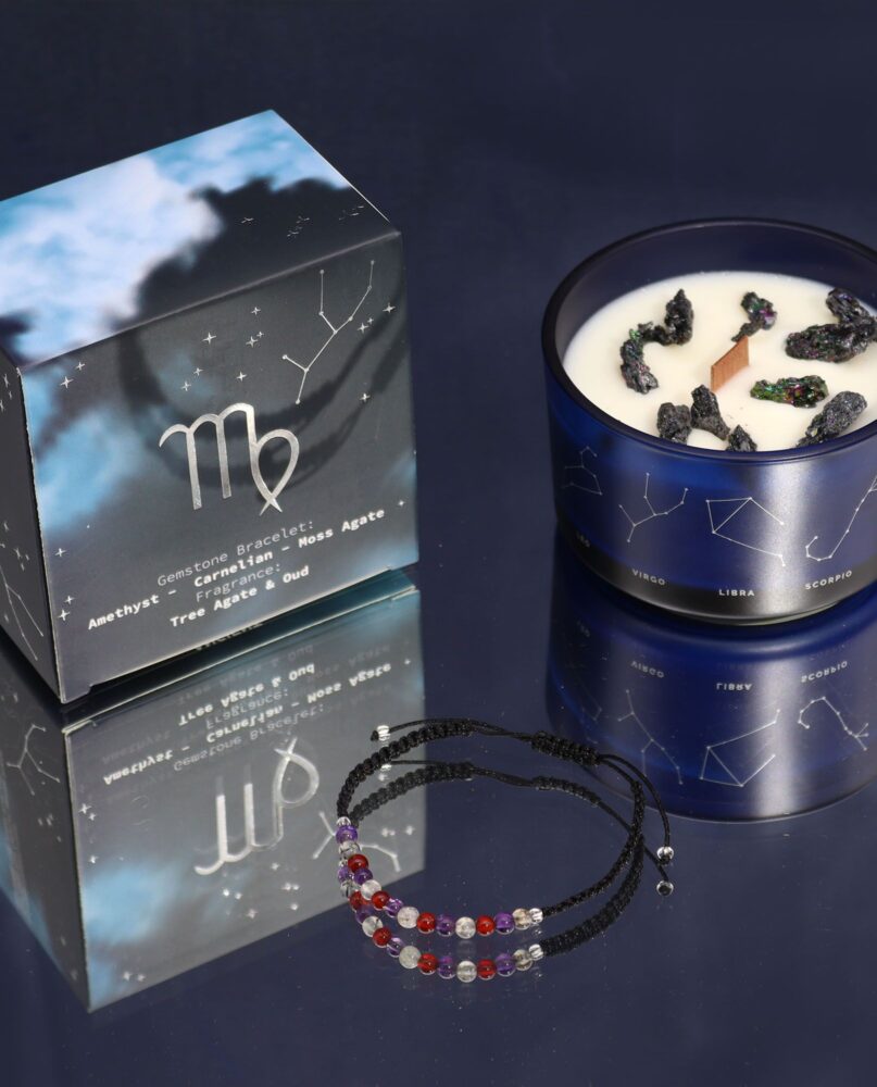 Zodiac Crystal Candle with Gemstone Bracelet - Virgo