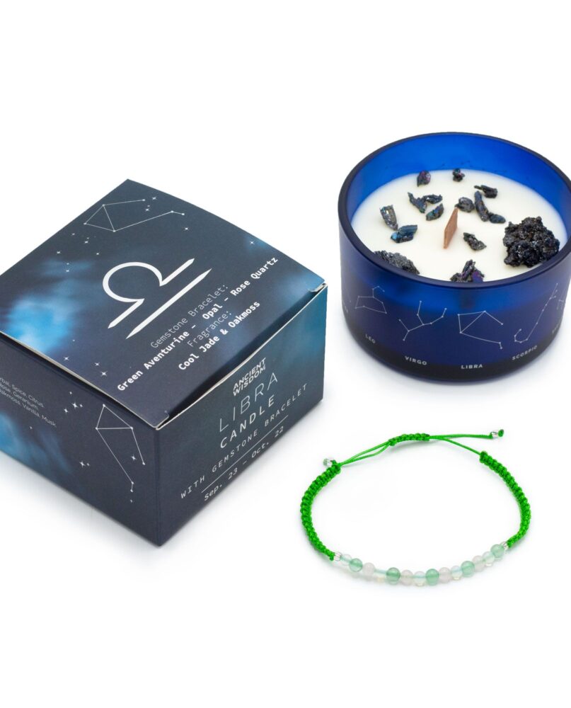 Zodiac Crystal Candle with Gemstone Bracelet - Libra
