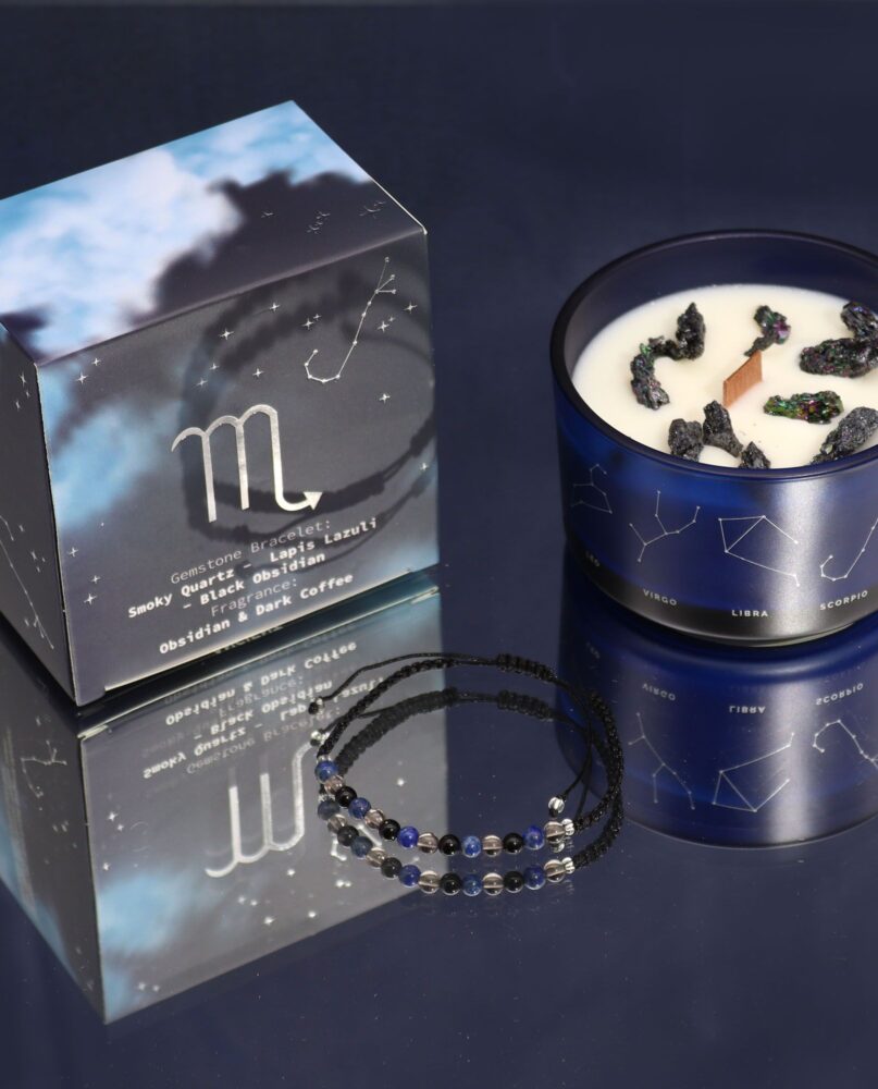 Zodiac Crystal Candle with Gemstone Bracelet - Scorpio