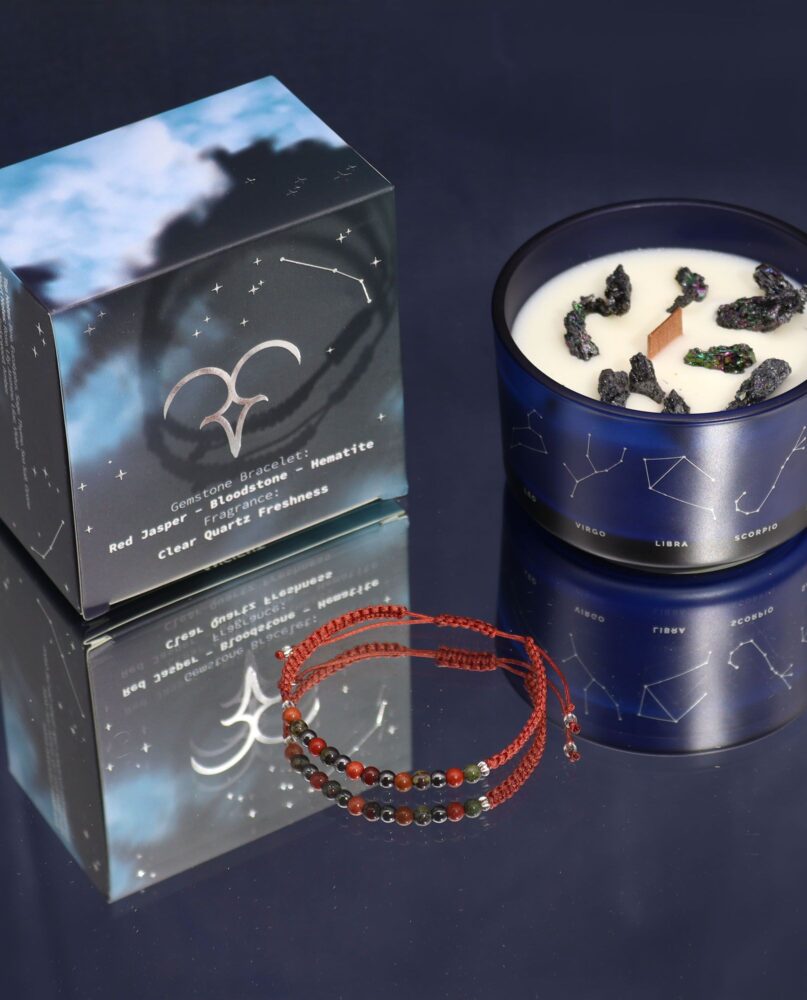 Zodiac Crystal Candle with Gemstone Bracelet - Aries