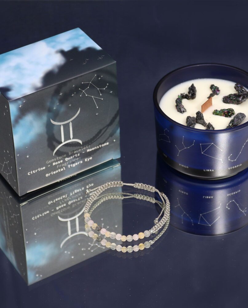 Zodiac Crystal Candle with Gemstone Bracelet - Gemini