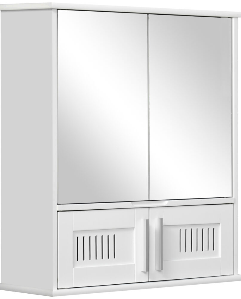 Kleankin Bathroom Mirror Cabinet, Wall Mounted Storage Cupboard With Double Doors And Adjustable Shelf, Bathroom Organizer, White