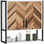 Bathroom Cabinet Wall Mounted, Bathroom Wall Cabinet Medicine Cabinet With 2 Doors, Adjustable Shelf, Walnut