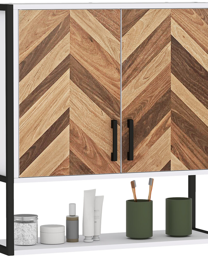 Bathroom Cabinet Wall Mounted, Bathroom Wall Cabinet Medicine Cabinet With 2 Doors, Adjustable Shelf, Walnut