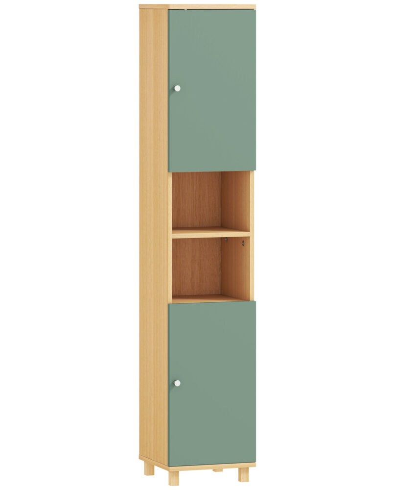 Bathroom Cabinet With Adjustable Shelves And Open Shelves - Green