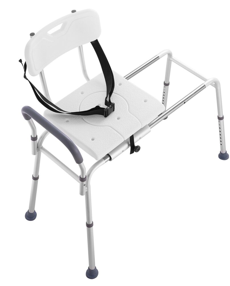 Sliding Tub Transfer Bench, Height Adjustable Bathtub Transfer Bench With Cut-Out Seat, Reversible Backrest & Safety Belt, Non-Slip Shower Chair For Elderly Disabled Handicap, 400LBS Capacity