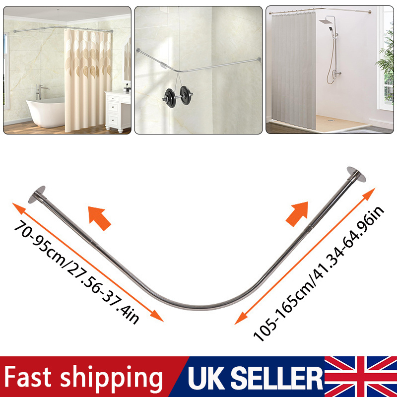 L Shape Shower Rail Rods Curtain Rod Wall Mounted Curved Bath Pole For Bathroom