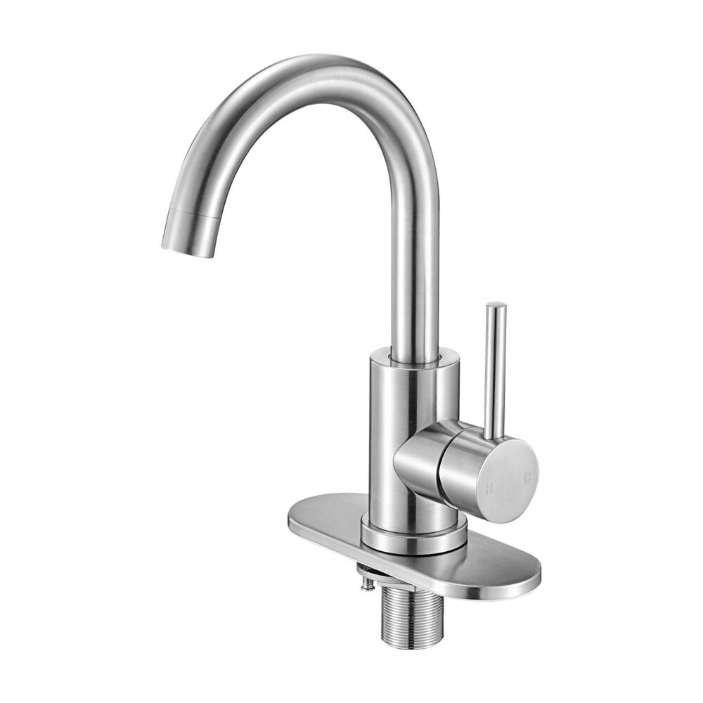 Single Handle Sink Faucet, Brushed Nickel Single Handle Bathroom Faucet, Kitchen Water Faucets With Anti-Splash Aerator, Suitable For Bathroom, RV, Bar Sink, Public Restroom, High Arc Spout