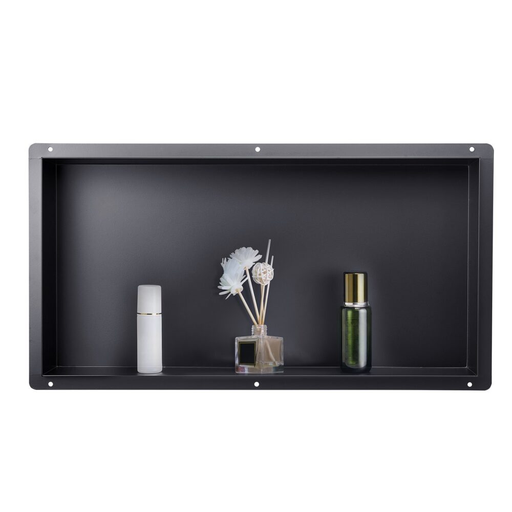 Shower Niche, 33.0 X 63.5 X 10.2 Cm Frameless Recessed Wall Niche, Heavy-duty Stainless Steel Modern Shampoo Storage Organizer, Sealed Waterproof, Durable & Easy To Install, Black For Bathroom