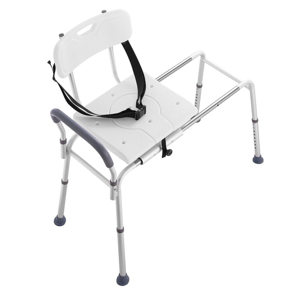 Sliding Tub Transfer Bench, Height Adjustable Bathtub Transfer Bench With Cut-Out Seat, Reversible Backrest & Safety Belt, Non-Slip Shower Chair For Elderly Disabled Handicap, 400LBS Capacity