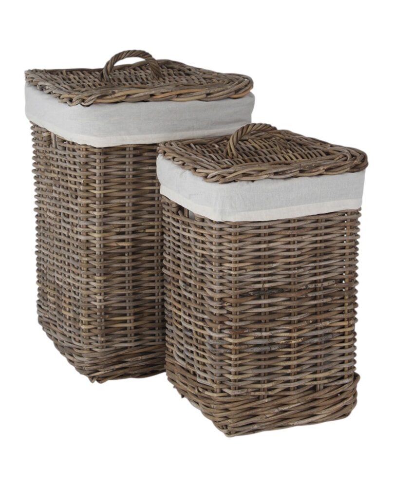 Set of 2 Grey Kubu Square Linen Baskets